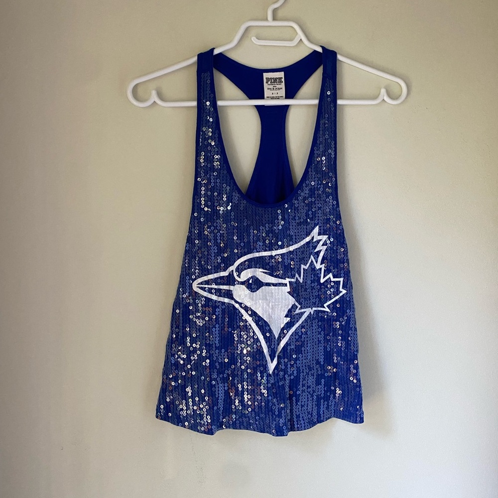 PINK Blue Jays Victoria's Secret Blue Racerback Tank Sequin